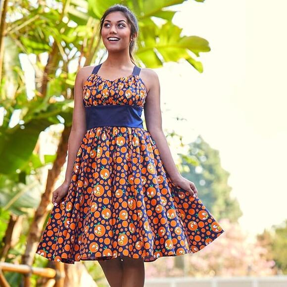 Disney Parks Dress Shop Orange Bird Dress Size Small Retro FIt & Flare - Picture 3 of 13